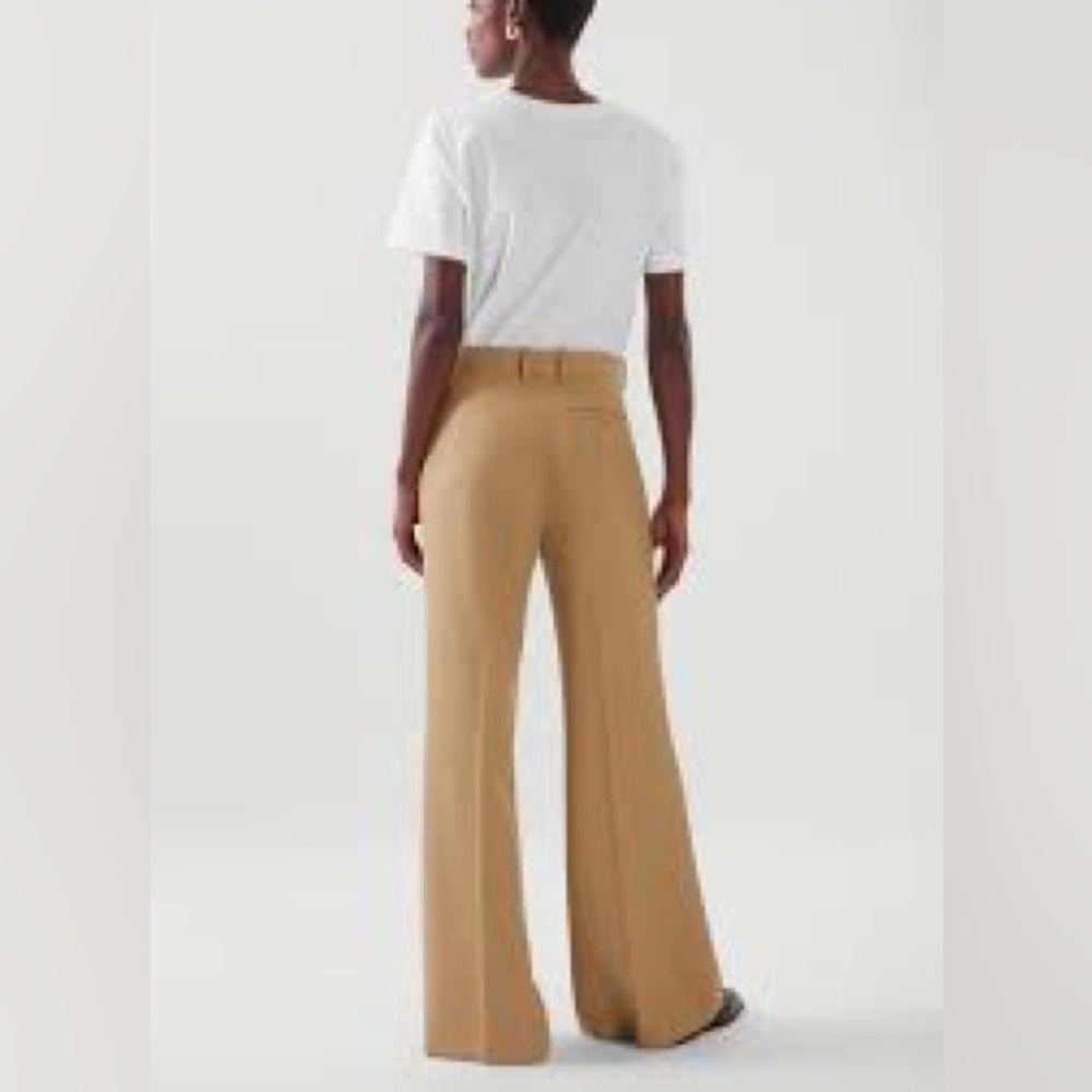 COS Wool High Rise Wide Leg Camel Trousers Sz 4 - Picture 2 of 15